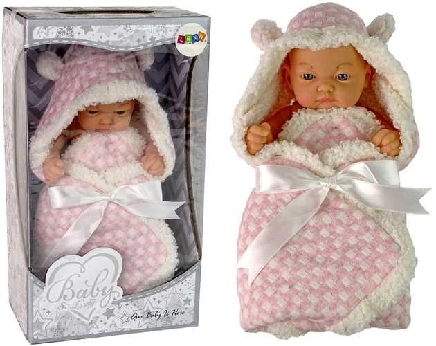 Lėlė kūdikis su rožine antklode, 24 cm.