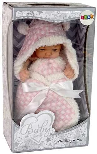 Lėlė kūdikis su rožine antklode, 24 cm.