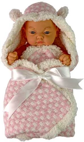 Lėlė kūdikis su rožine antklode, 24 cm.