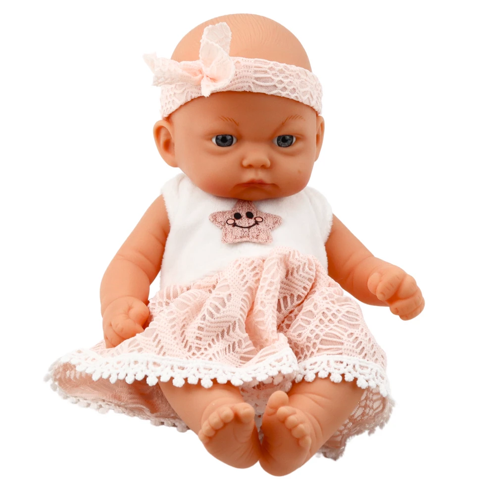 Lėlė kūdikis su rožine suknele ir galvajuoste, 24 cm