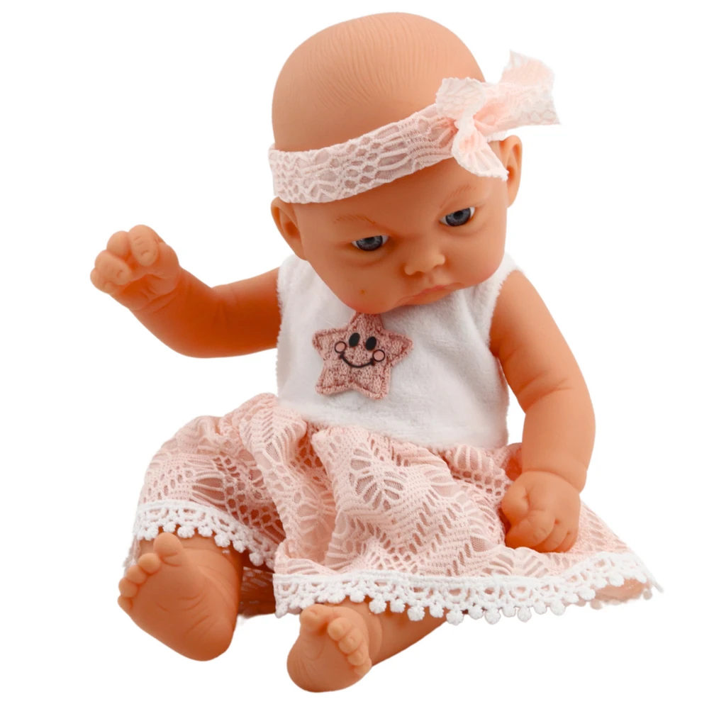 Lėlė kūdikis su rožine suknele ir galvajuoste, 24 cm