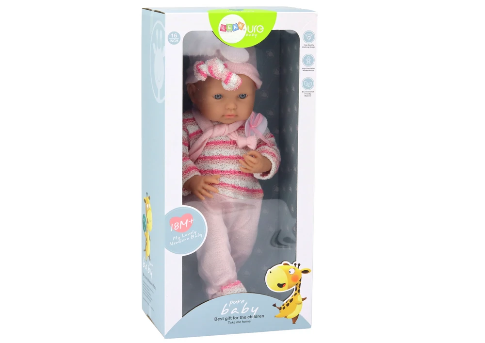 Lėlė kūdikis su rožiniais drabužėliais, 39 cm