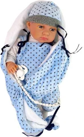 Lėlė kūdikis su žvaigždėta antklode 46 cm, mėlyna