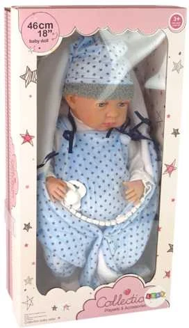Lėlė kūdikis su žvaigždėta antklode 46 cm, mėlyna