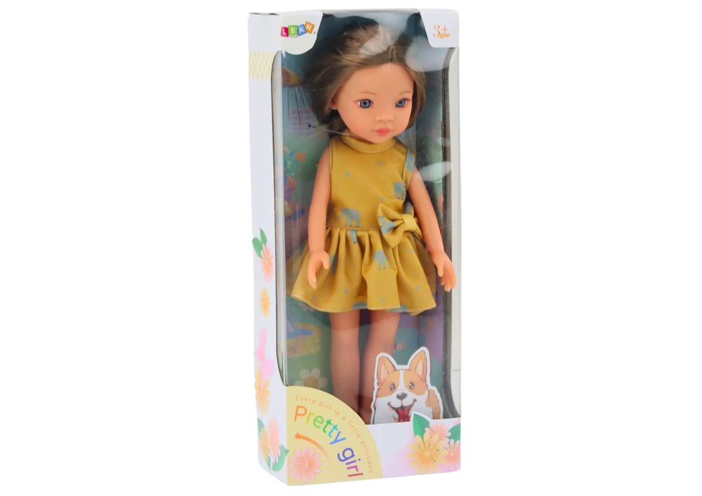 Lėlė su geltona suknele, 33 cm