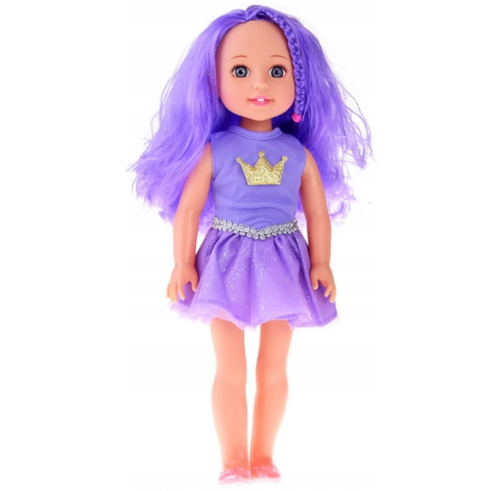 Lėlė su suknele ir šepečiu, 38 cm, violetinė