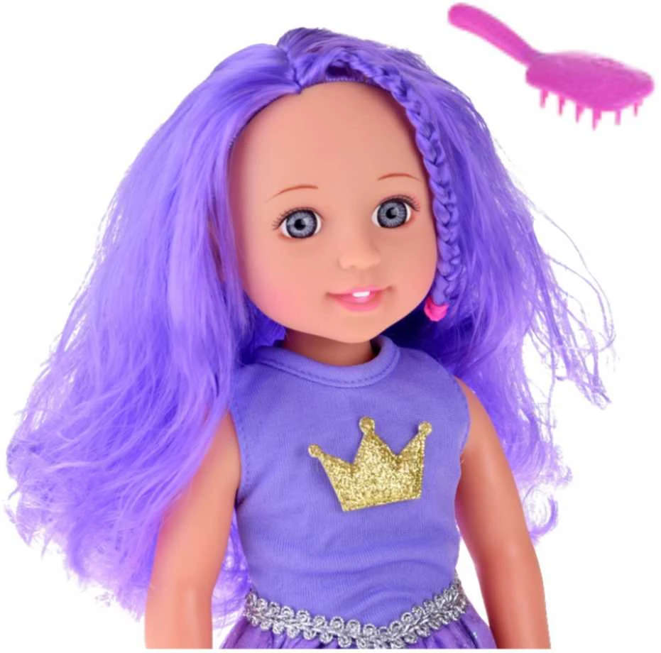 Lėlė su suknele ir šepečiu, 38 cm, violetinė