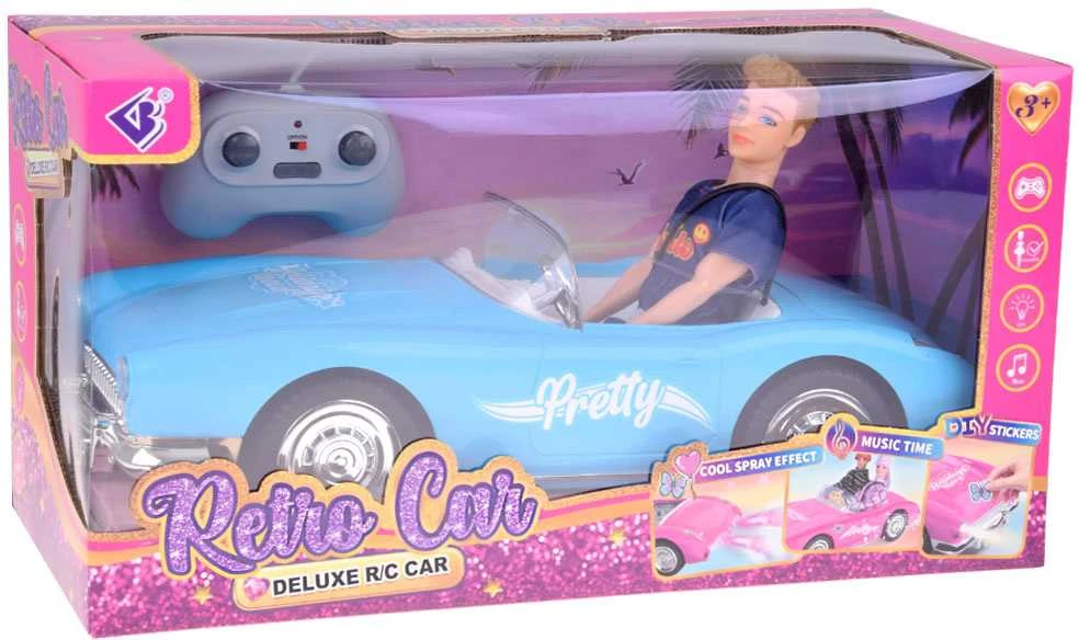 Lėlių automobilis su pultu Retro Cadillac su lėle vaikinu