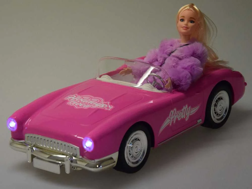 Lėlių automobilis su pultu Retro Cadillac su lėle