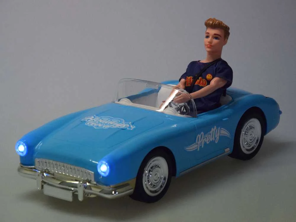 Lėlių automobilis su pultu Retro Cadillac su lėle vaikinu