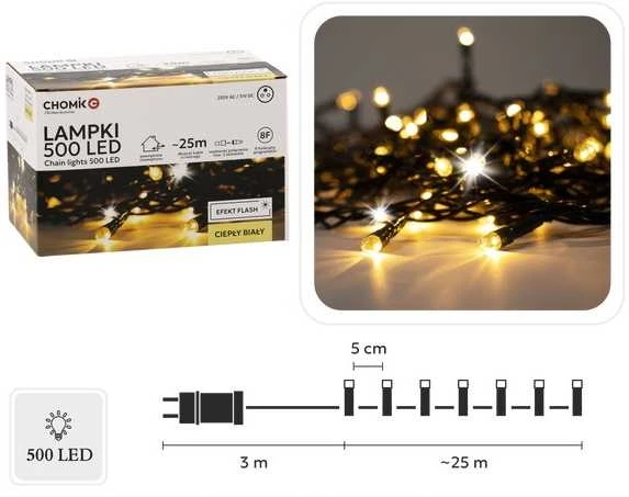 Lempučių girlianda 500 LED, šiltai balta, 3+25m