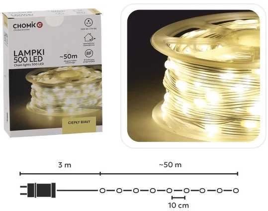 Lempučių girlianda ant ritės 500 LED Micro, šiltai balta, 3+50m