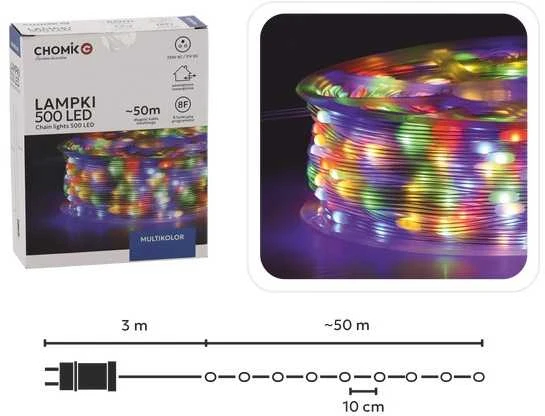 Lempučių girlianda ant ritės 500 LED Micro, spalvota, 3+50m