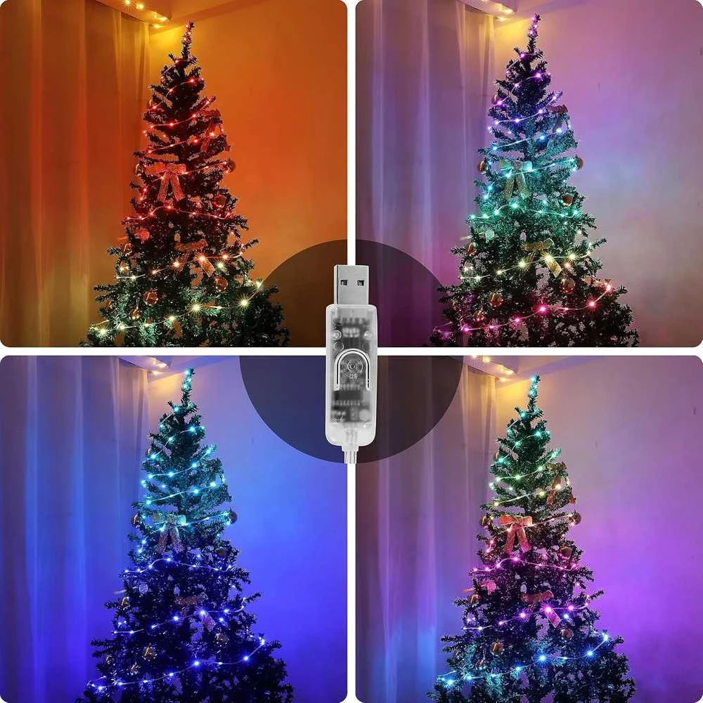 Lempučių girlianda SMART 100 LED RGB USB su pultu, 10+0.6m