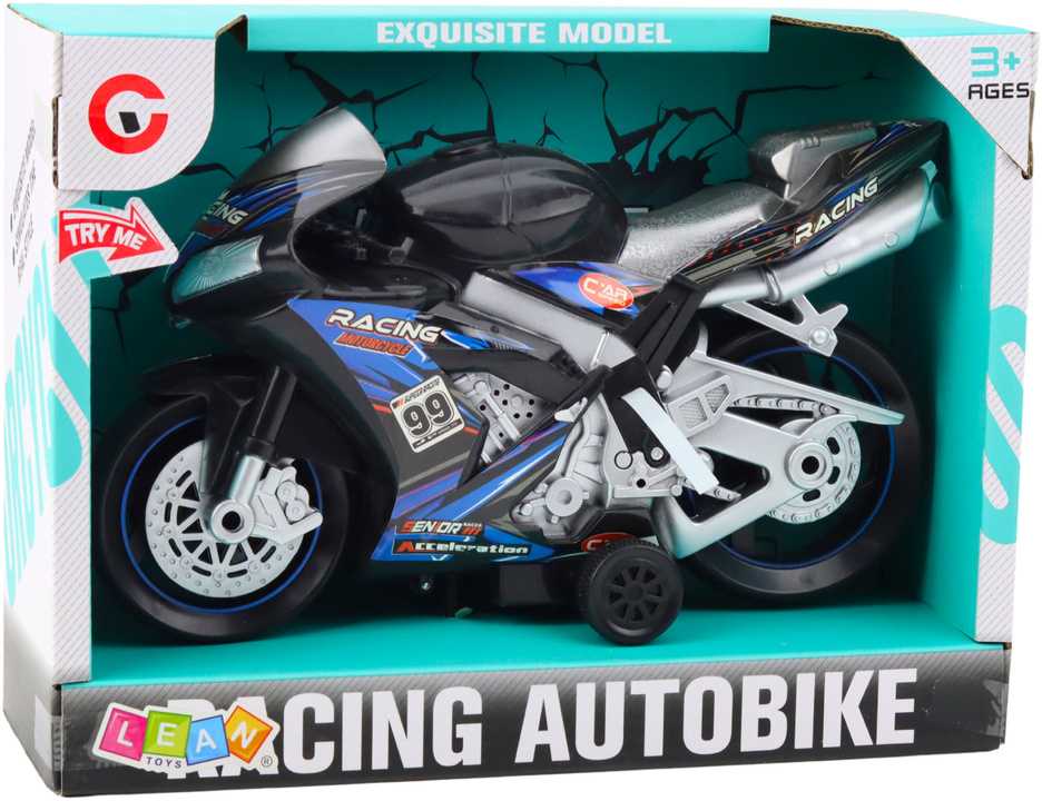 Lenktyninis motociklas su šviesos ir garso efektais, juodas/mėlynas