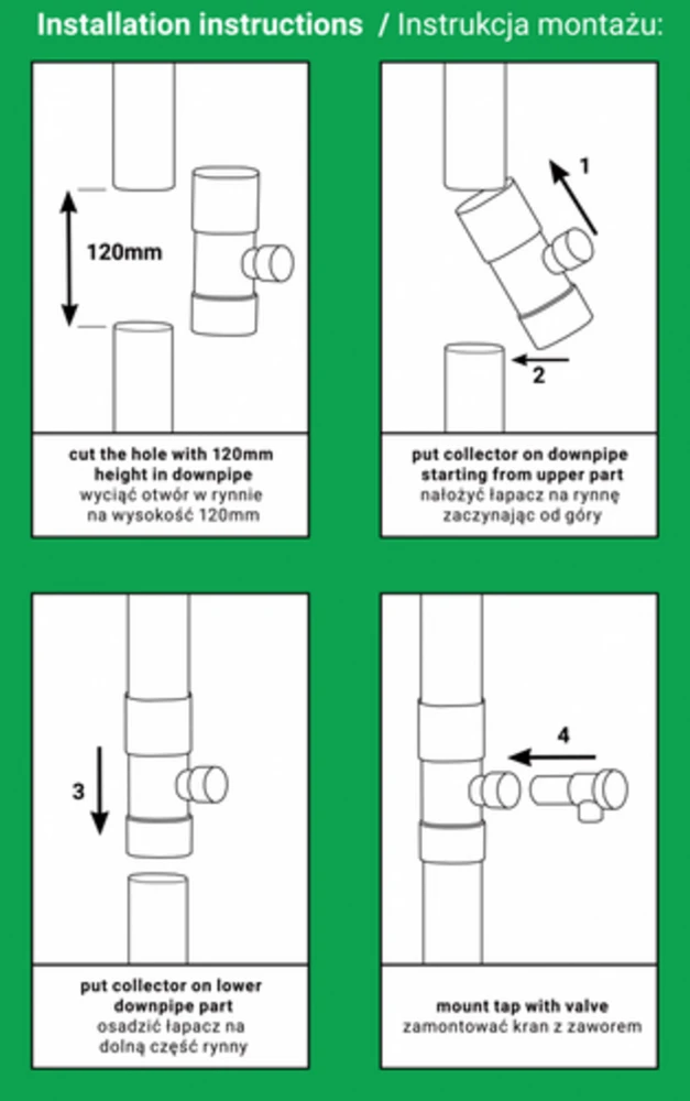 Lietaus vandens surinktuvas / gaudyklė su vožtuvu Bradas, 80mm, pilkas