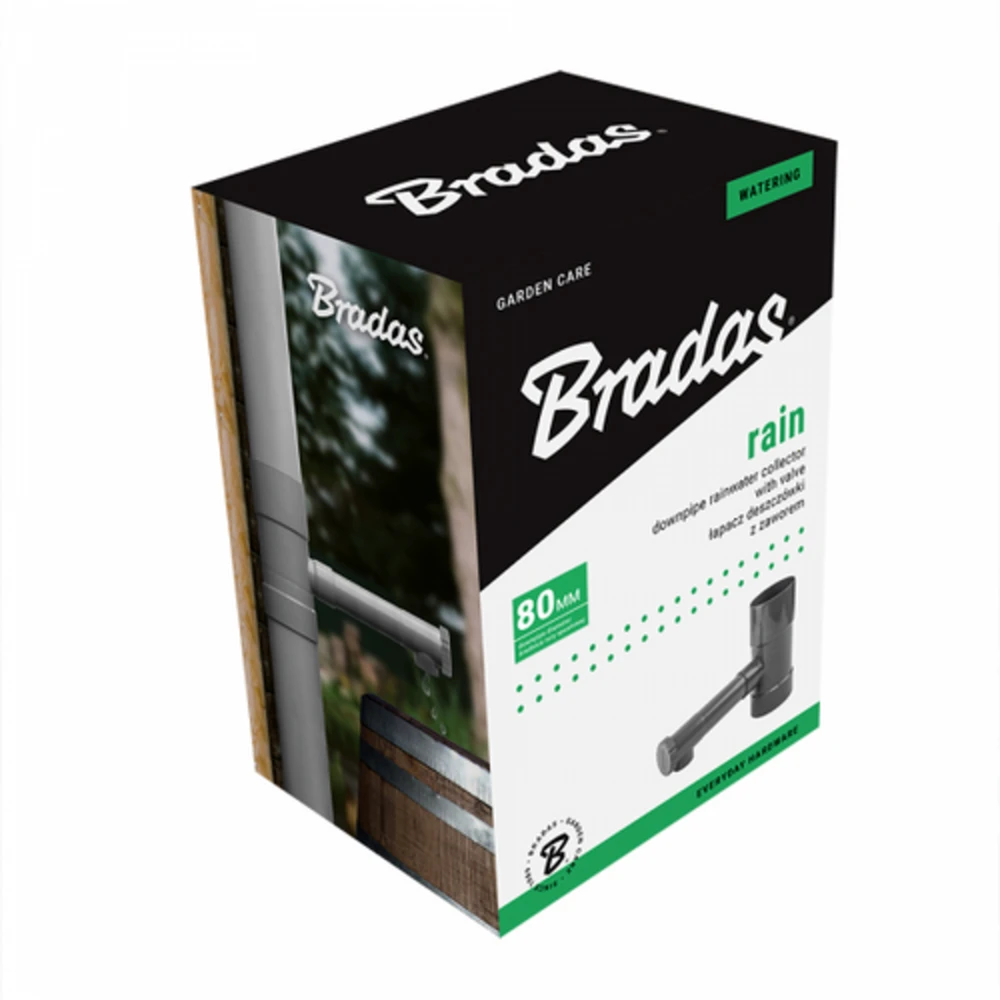 Lietaus vandens surinktuvas / gaudyklė su vožtuvu Bradas, 80mm, pilkas