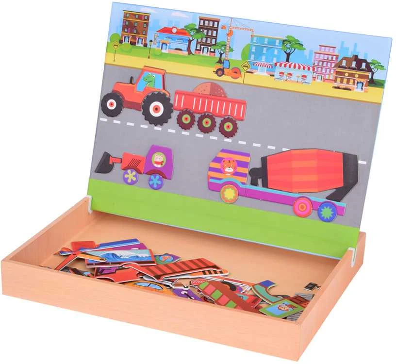 Magnetinė lenta - dėlionė "Statybinės transporto priemonės" 2in1