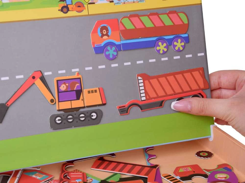 Magnetinė lenta - dėlionė "Statybinės transporto priemonės" 2in1