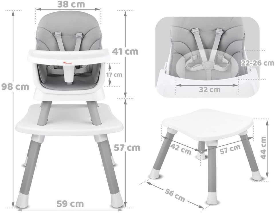 Maitinimo kėdutė - rinkinys 6in1, pilka