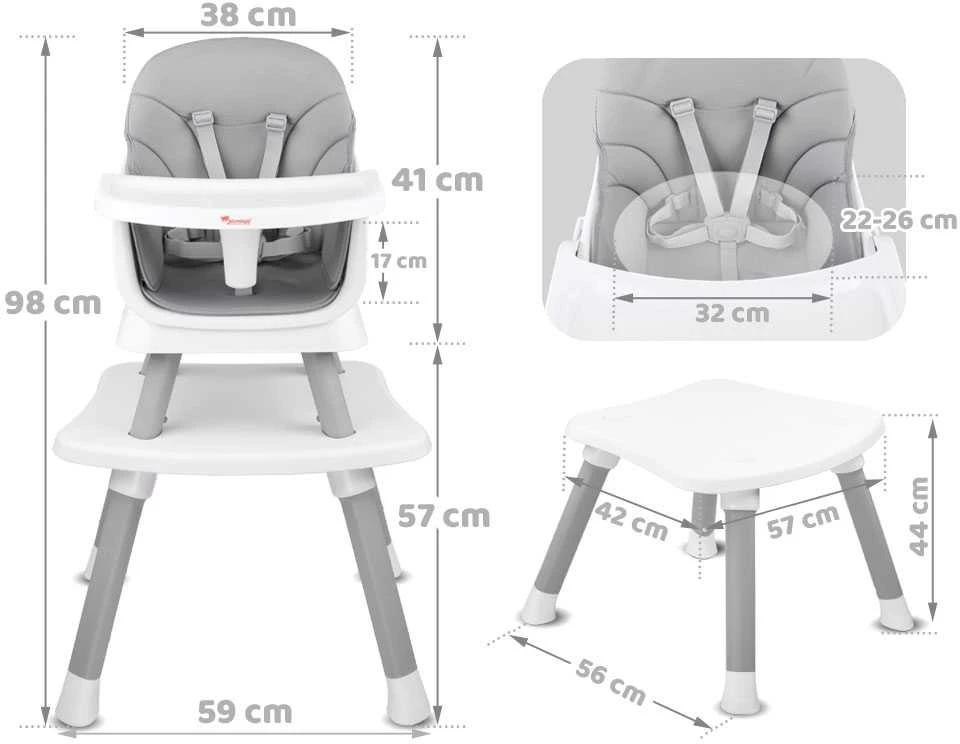 Maitinimo kėdutė - rinkinys 6in1, pilka