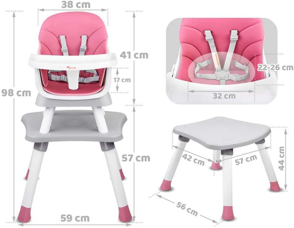 Maitinimo kėdutė - rinkinys 6in1, rožinė