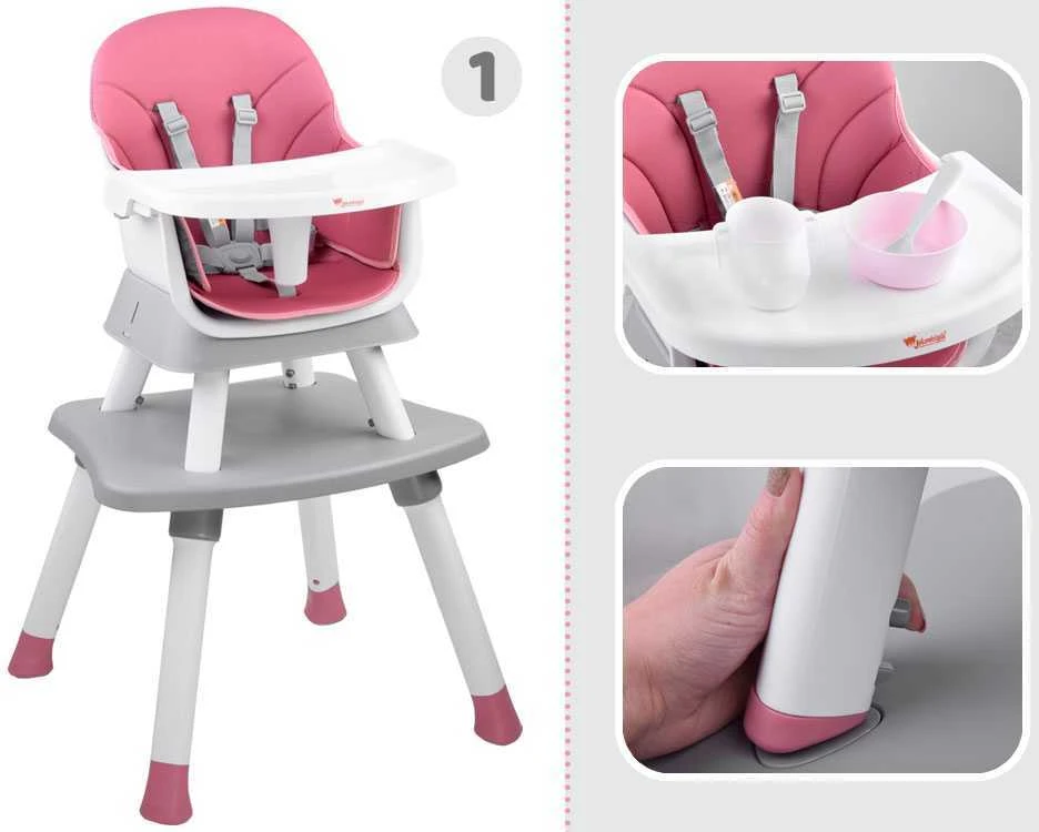 Maitinimo kėdutė - rinkinys 6in1, rožinė