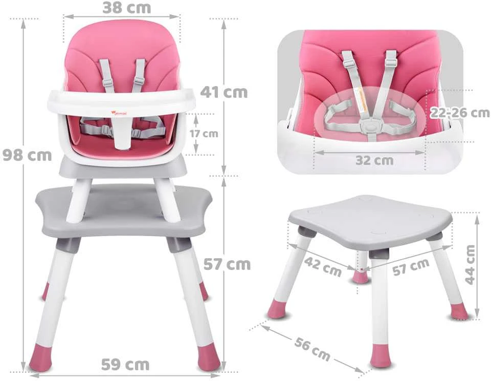 Maitinimo kėdutė - rinkinys 6in1, rožinė