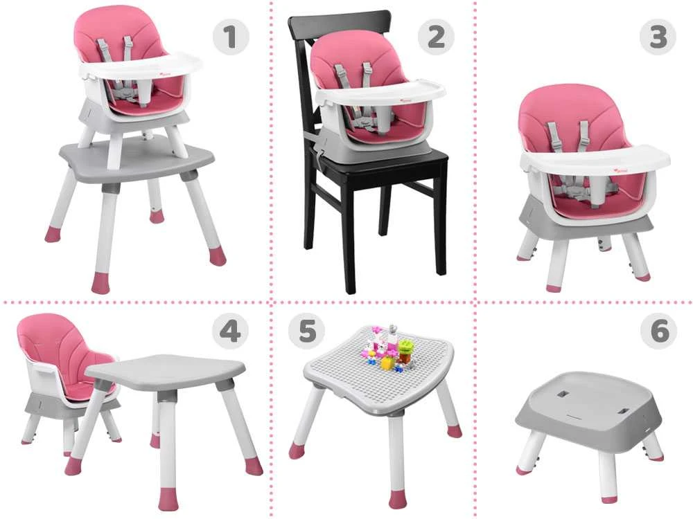 Maitinimo kėdutė - rinkinys 6in1, rožinė