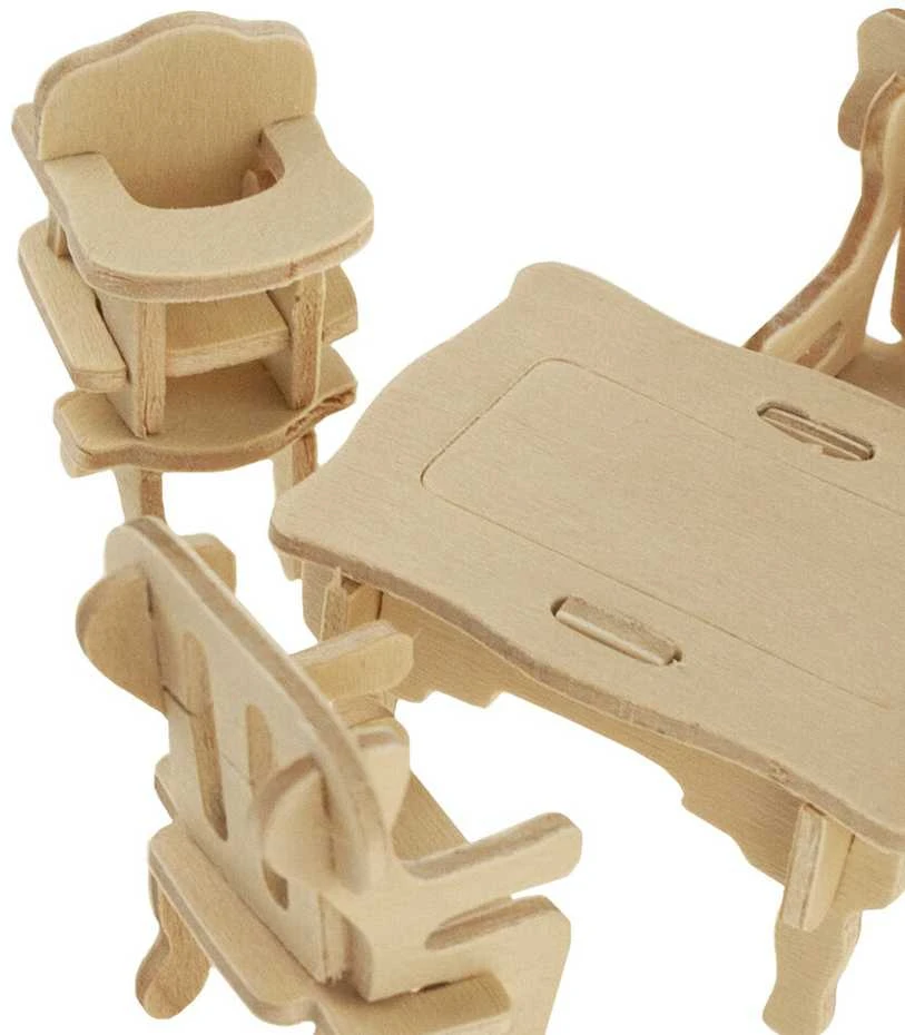 Medinė 3D dėlionė - lėlių baldai, 34 vnt.