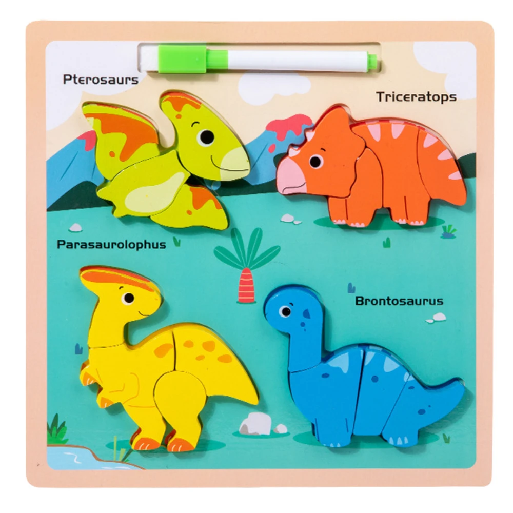 Medinė dėlionė su piešimo lenta 2in1 - Dinozaurai