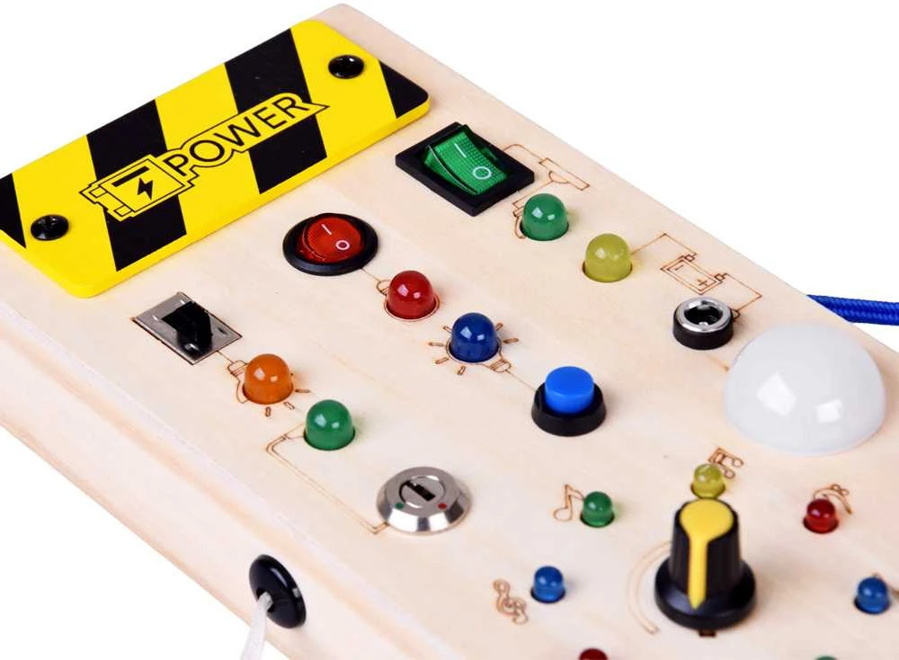 Medinė Montessori manipuliacinė lenta su LED šviesomis
