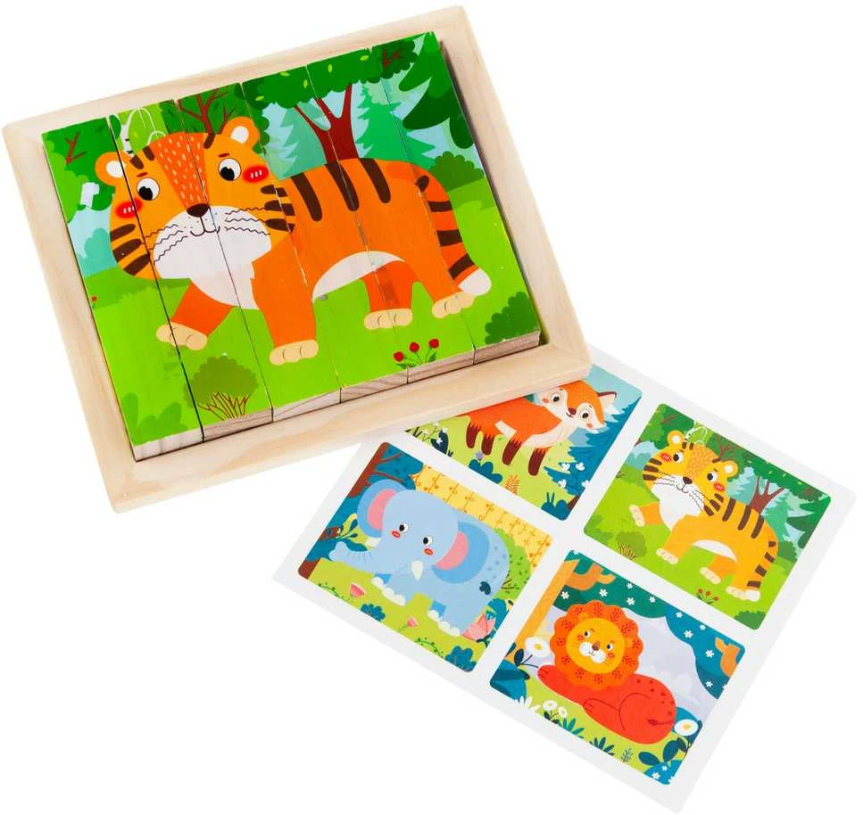 Medinės kaladėlės - dėlionė 4in1