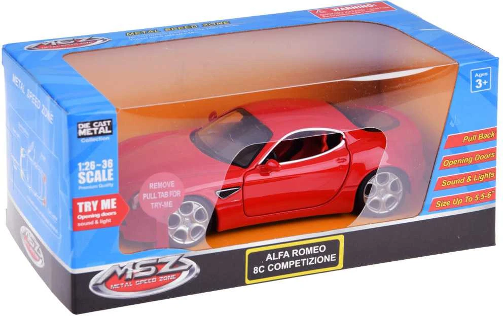 Metalinis automobilis Alfa Romeo 8C su šviesos ir garso efektais