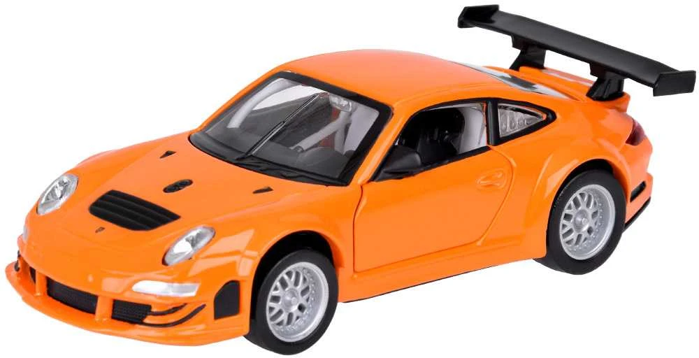 Metalinis automobilis Porsche 911 GT3 RS su garso ir šviesos efektais, oranžinis