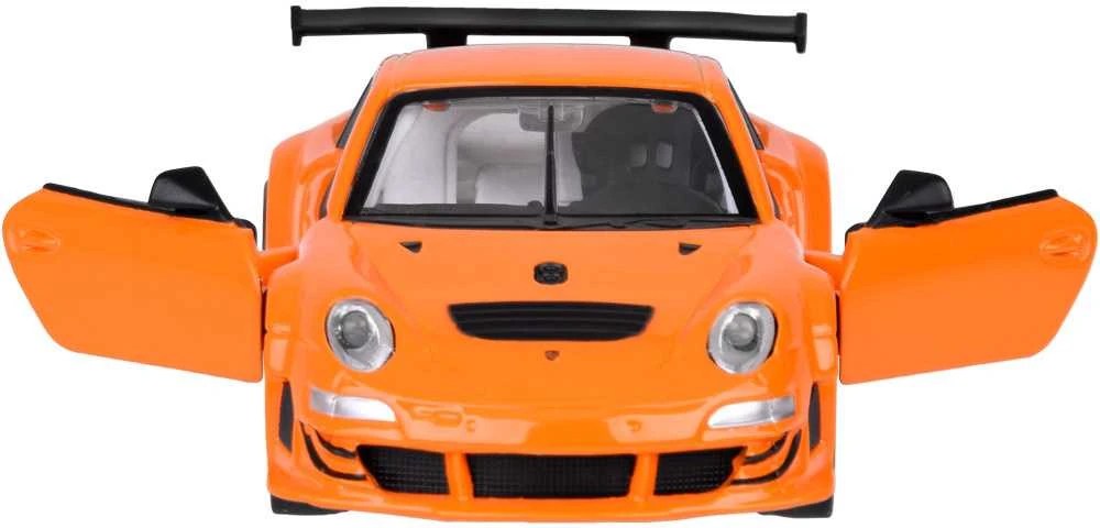 Metalinis automobilis Porsche 911 GT3 RS su garso ir šviesos efektais, oranžinis