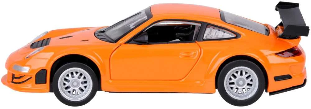 Metalinis automobilis Porsche 911 GT3 RS su garso ir šviesos efektais, oranžinis