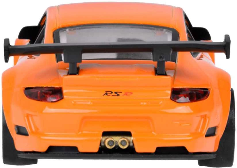 Metalinis automobilis Porsche 911 GT3 RS su garso ir šviesos efektais, oranžinis