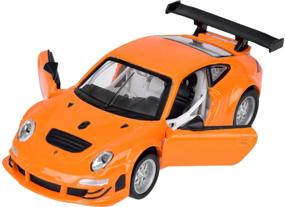 Metalinis automobilis Porsche 911 GT3 RS su garso ir šviesos efektais, oranžinis
