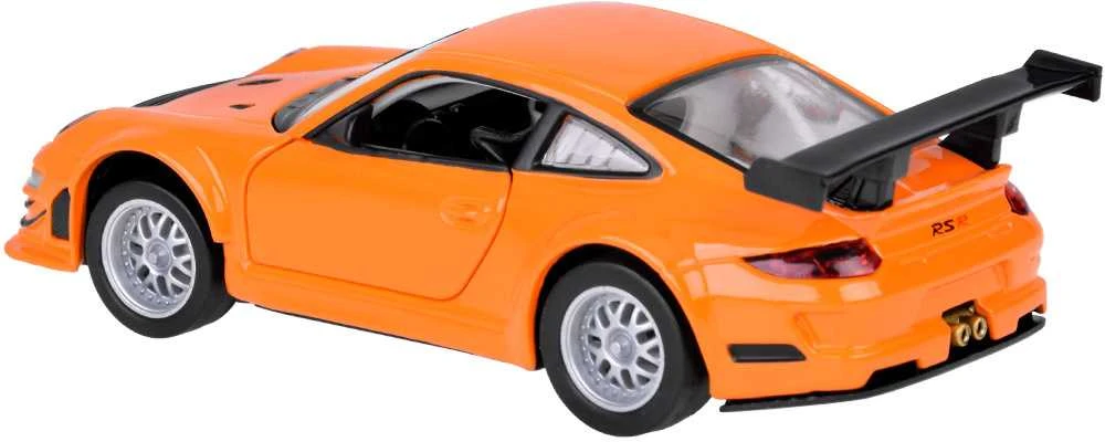 Metalinis automobilis Porsche 911 GT3 RS su garso ir šviesos efektais, oranžinis