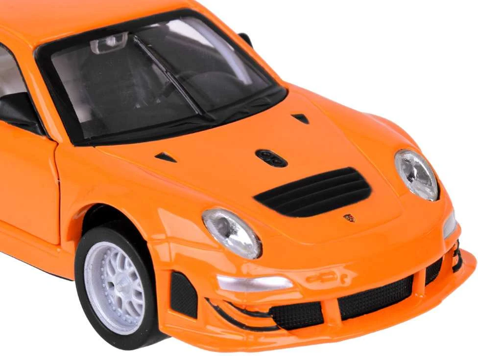 Metalinis automobilis Porsche 911 GT3 RS su garso ir šviesos efektais, oranžinis