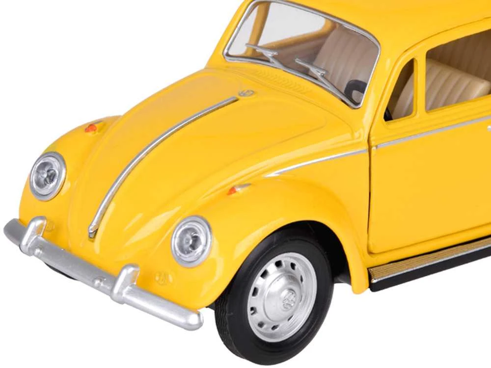 Metalinis automobilis Volkswagen Classical Beetle 1967 su garso ir šviesos efektais, geltonas