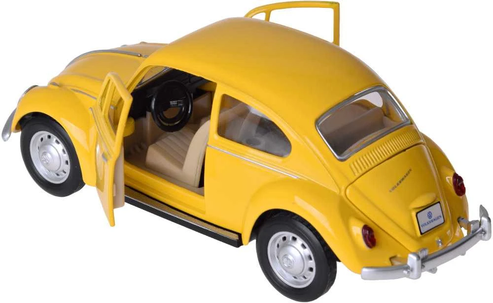 Metalinis automobilis Volkswagen Classical Beetle 1967 su garso ir šviesos efektais, geltonas