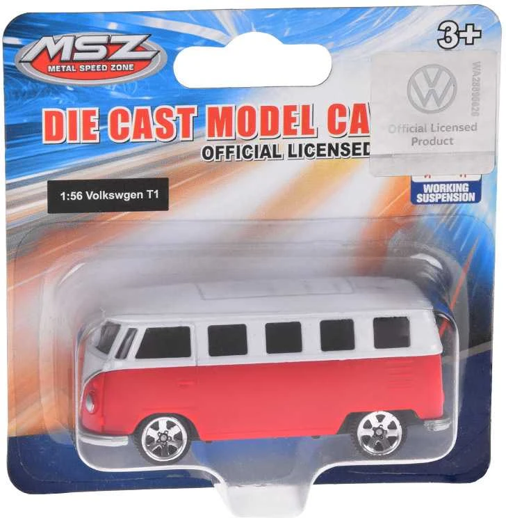 Metalinis automobilis Volkswagen T1 1:56, raudonas/baltas