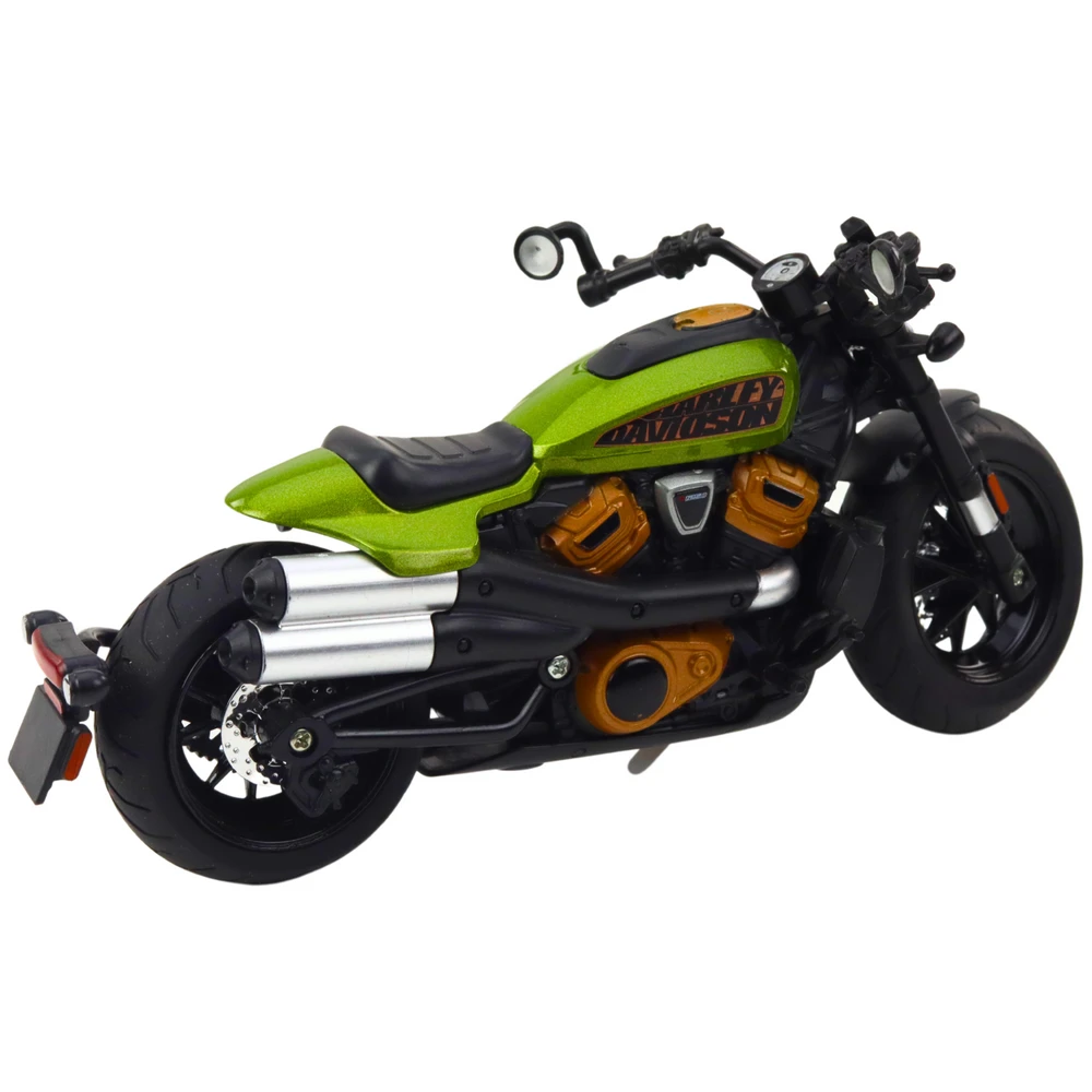 Metalinis chopper motociklo modelis su šviesos ir garso efektais, 1:12, juodas/žalias