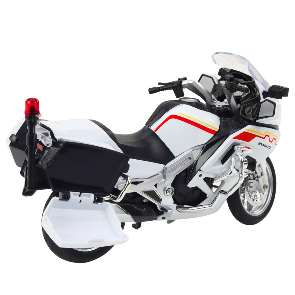 Metalinis motociklo modelis su šviesos ir garso efektais, 1:12, baltas su linijomis