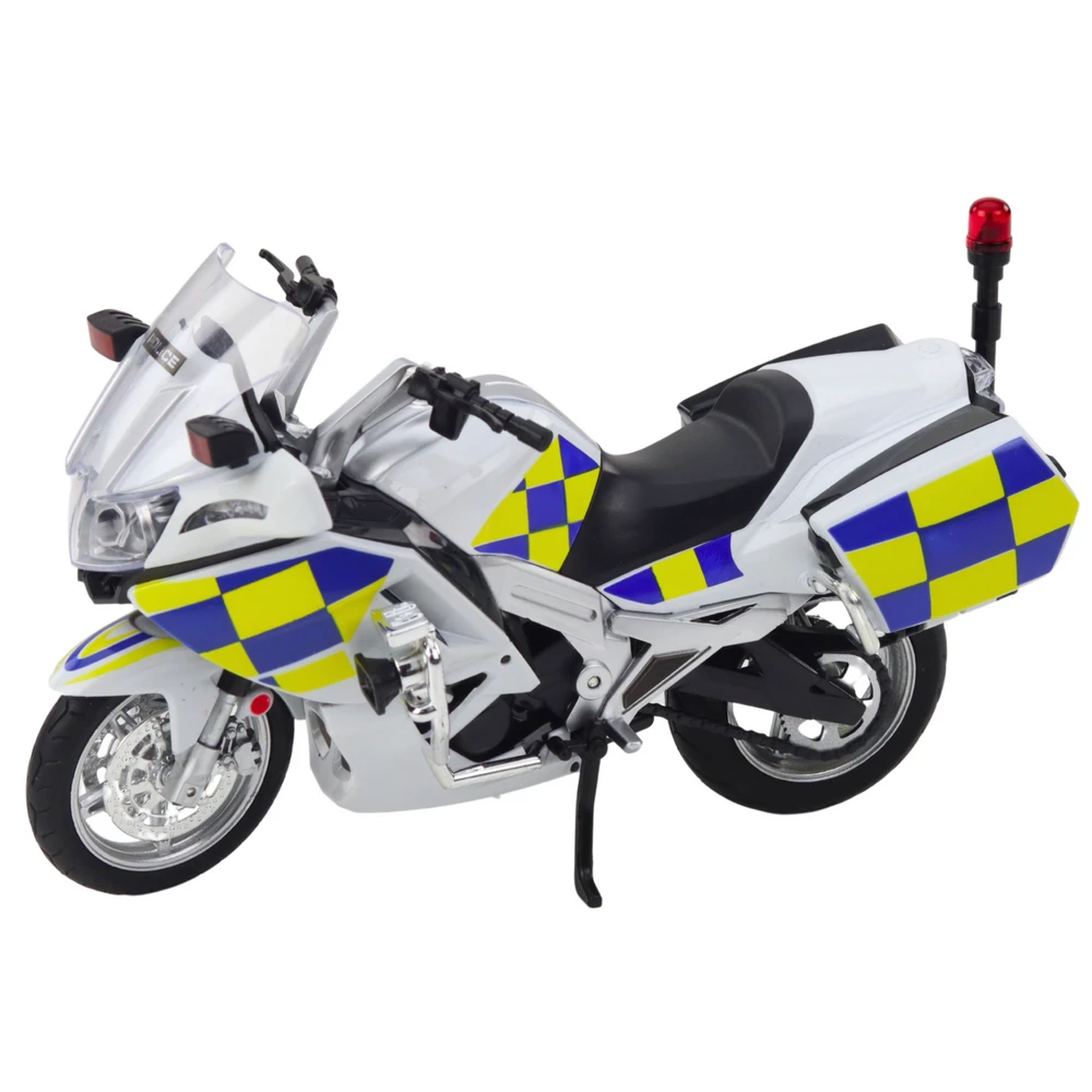 Metalinis policijos motociklo modelis su šviesos ir garso efektais, 1:12, baltas