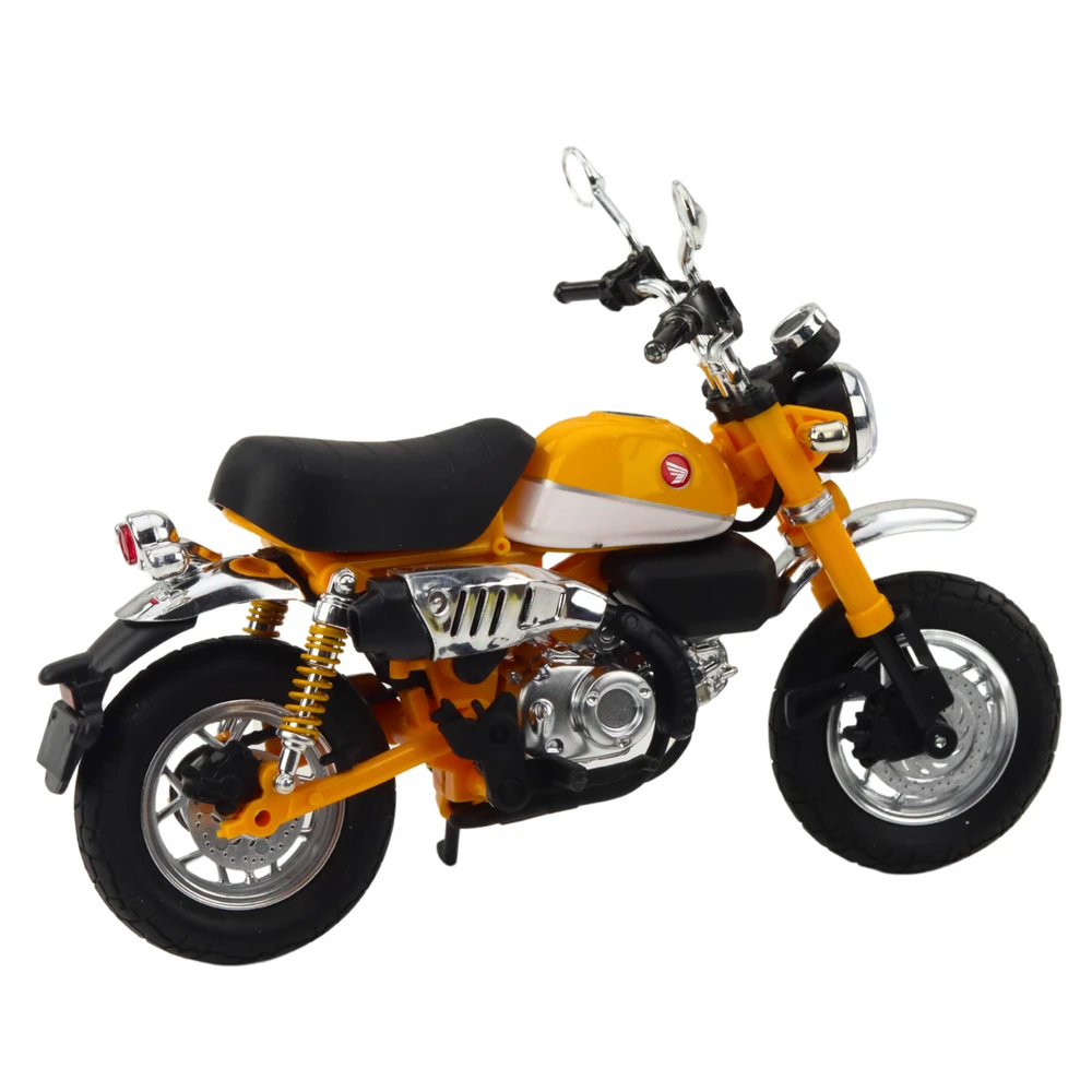 Metalinis retro motociklo modelis su šviesos efektais, 1:12, geltonas
