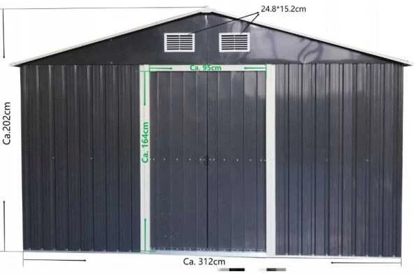 Metalinis sodo namelis, 312x257x202 cm, pilkas