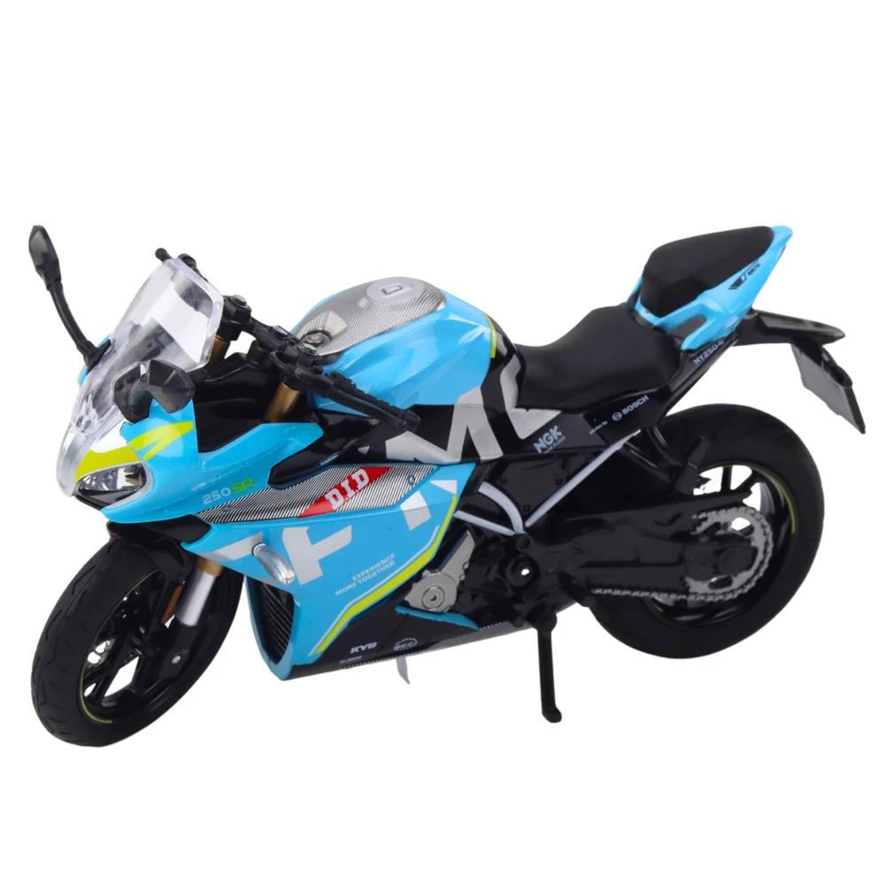 Metalinis sportinio motociklo modelis su šviesos ir garso efektais, 1:12, mėlynas